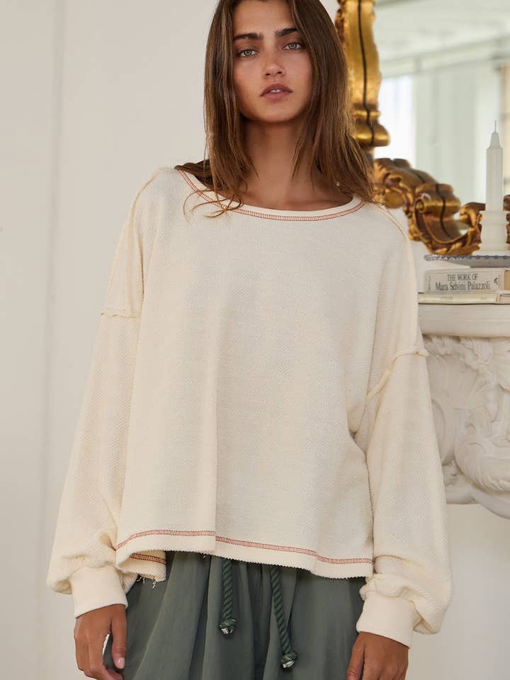 BUCKETLIST - Wholesale Knit Top - Women's - T2397 Overlap Open Back Oversize Fit Reverse Stitched Top29