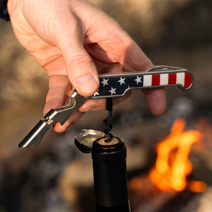 Double Hinged Bottle Opener American Flag for wholesale by Foster & Rye