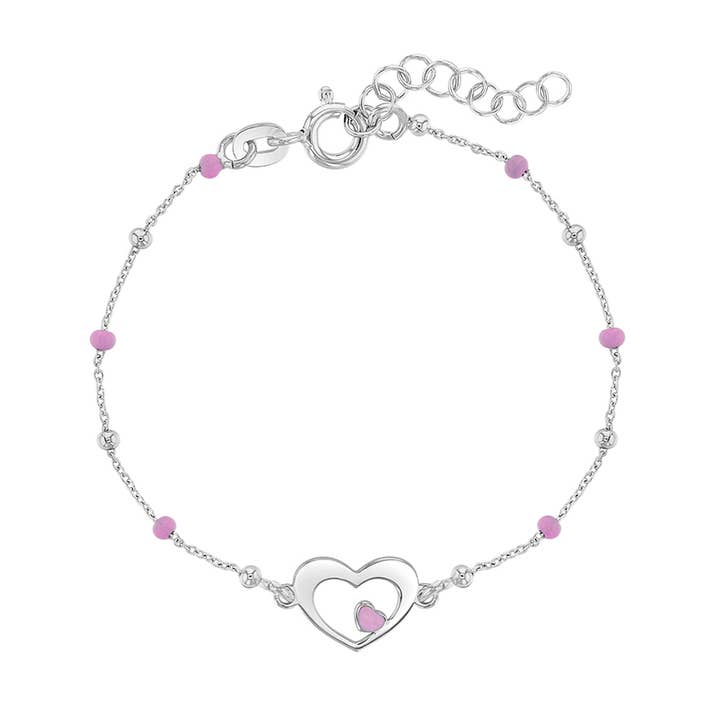 5.5"-6" Dainty Enamel Heart Girls Bracelet - Sterling Silver for wholesale by In Season Jewelry