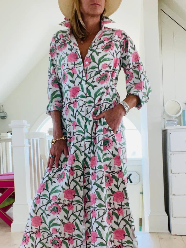 Pink Pineapple - Wholesale Dress - Women's - Hand Block Shirtdress in Beach Rose