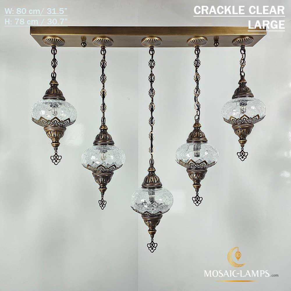 Mosaic Lamps - Wholesale Chandelier/Hanging Light - 5 Clear Cracked Globe Bar Chandelier1