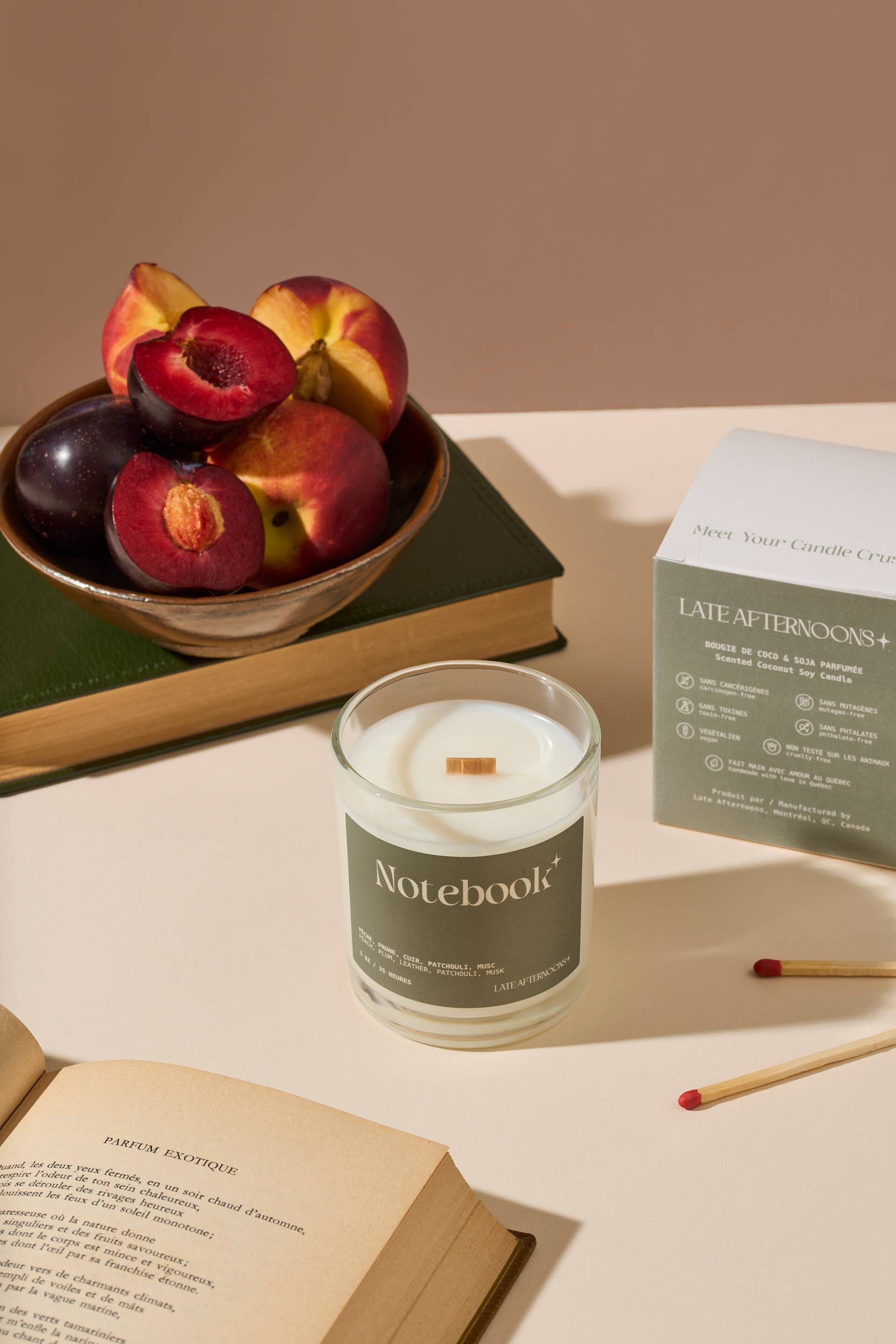 Late Afternoons - Wholesale Novelty Candle - Notebook Candle | Peach, Plum, Leather & Musk