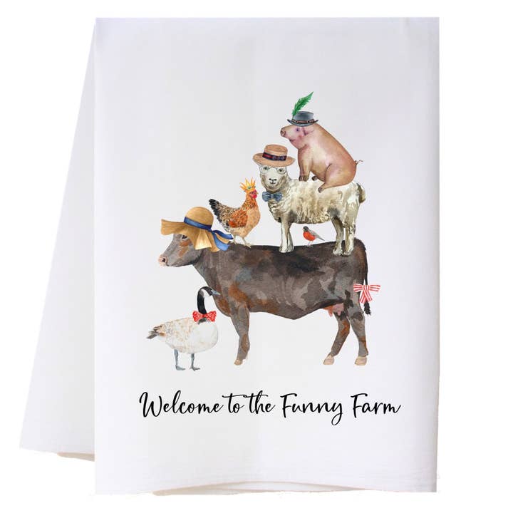 Funny Farm Kitchen Towel for wholesale by Cora & Pate