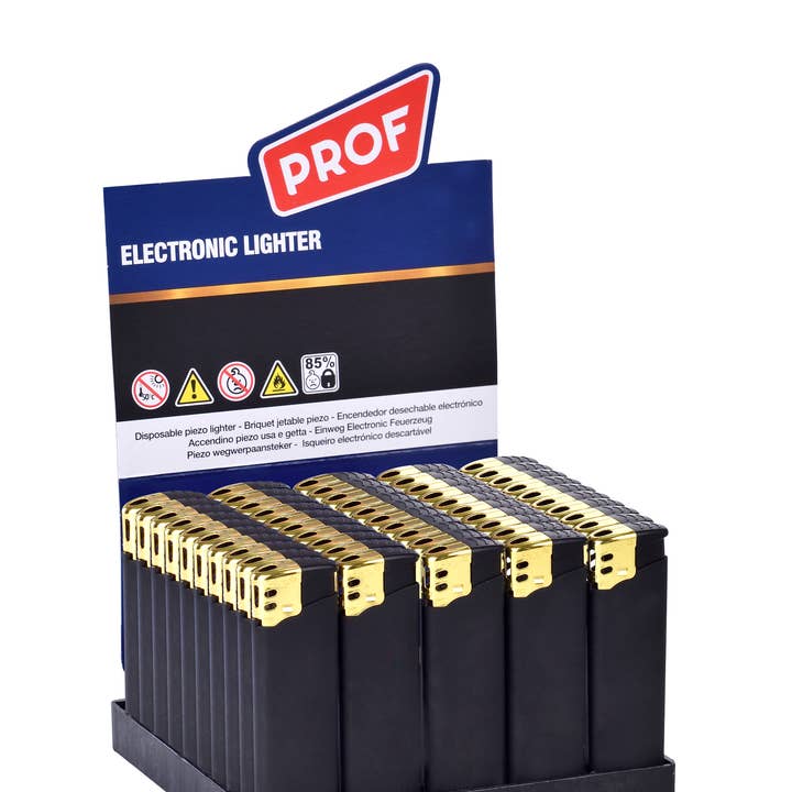 PROF - Wholesale Lighter - PROF RUBBER GOLD CAP black lighter0