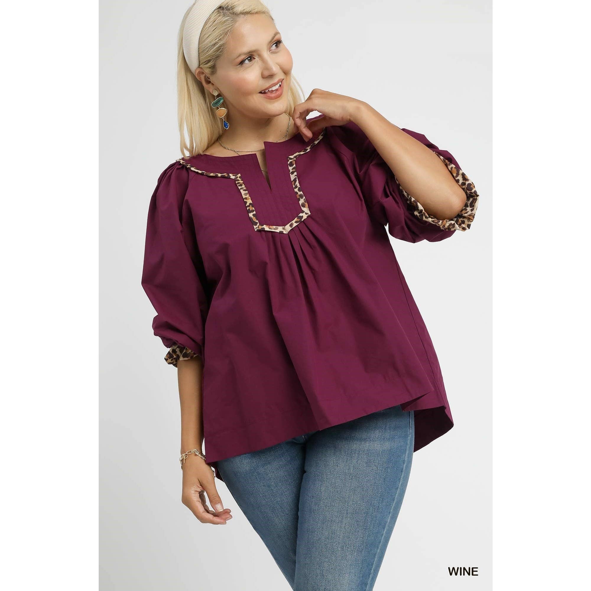 STYLE USA - Wholesale Shirt - Women's -  PLUS Leopard Trim Blouse5