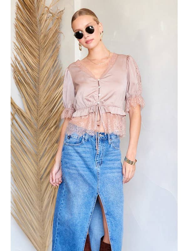 ILLA ILLA - Wholesale Blouse - Women's - Satin Lace Trim Top11