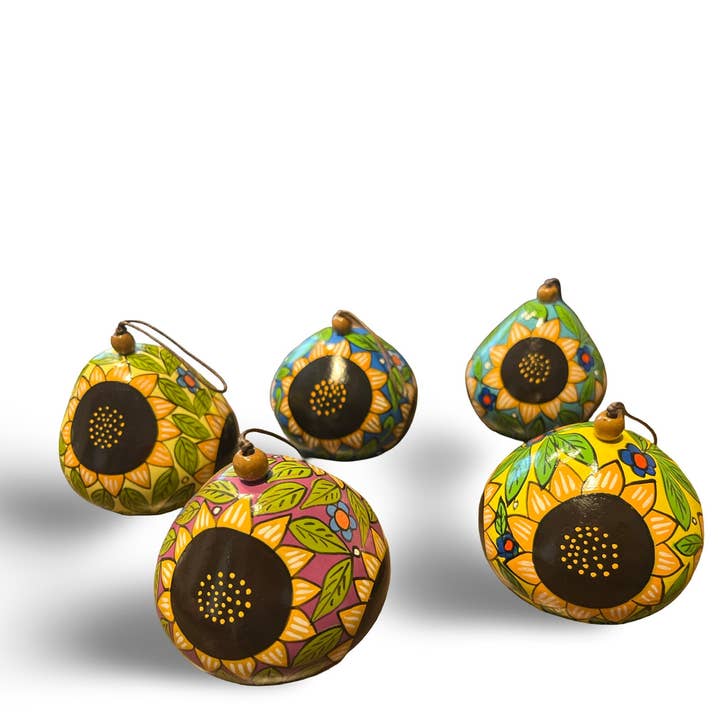 Sunflower Design Handmade Gourd Ornament 3 Pack Assorted
 for wholesale by Sanyork Fair Trade