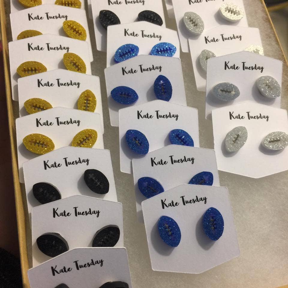 Kate Tuesday Jewelry - Wholesale Stud/Post Earrings - SSparkly Football Stud Acrylic Earrings0