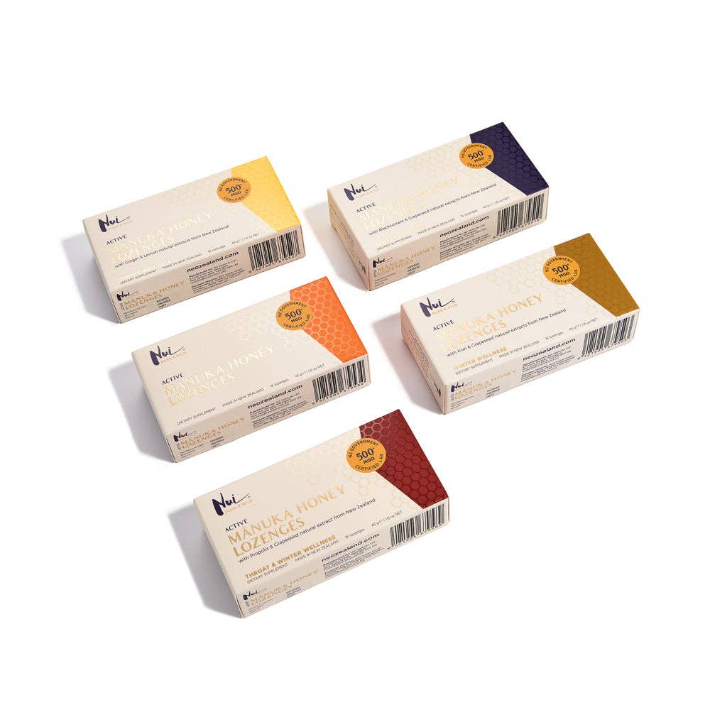 Koru – wholesale Pastiller/droppar mot hosta – NUI Aktiva Mānuka Honungspastiller med Kiwi- och Druvkärneextrakt - MGO 500+ | UMF 15+ | Förpackning med 166