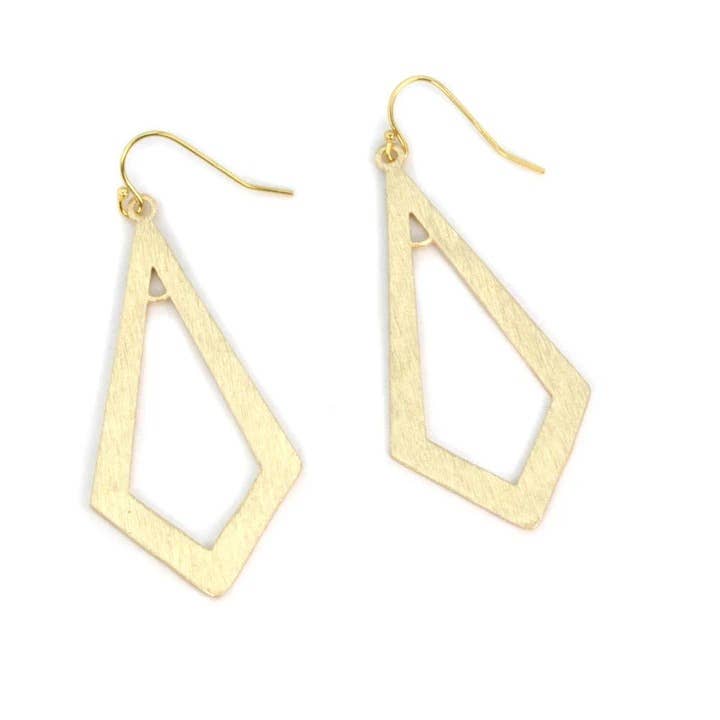 Boucles d'oreilles triangle en or brossé pour la vente par Christy Jean Boutique