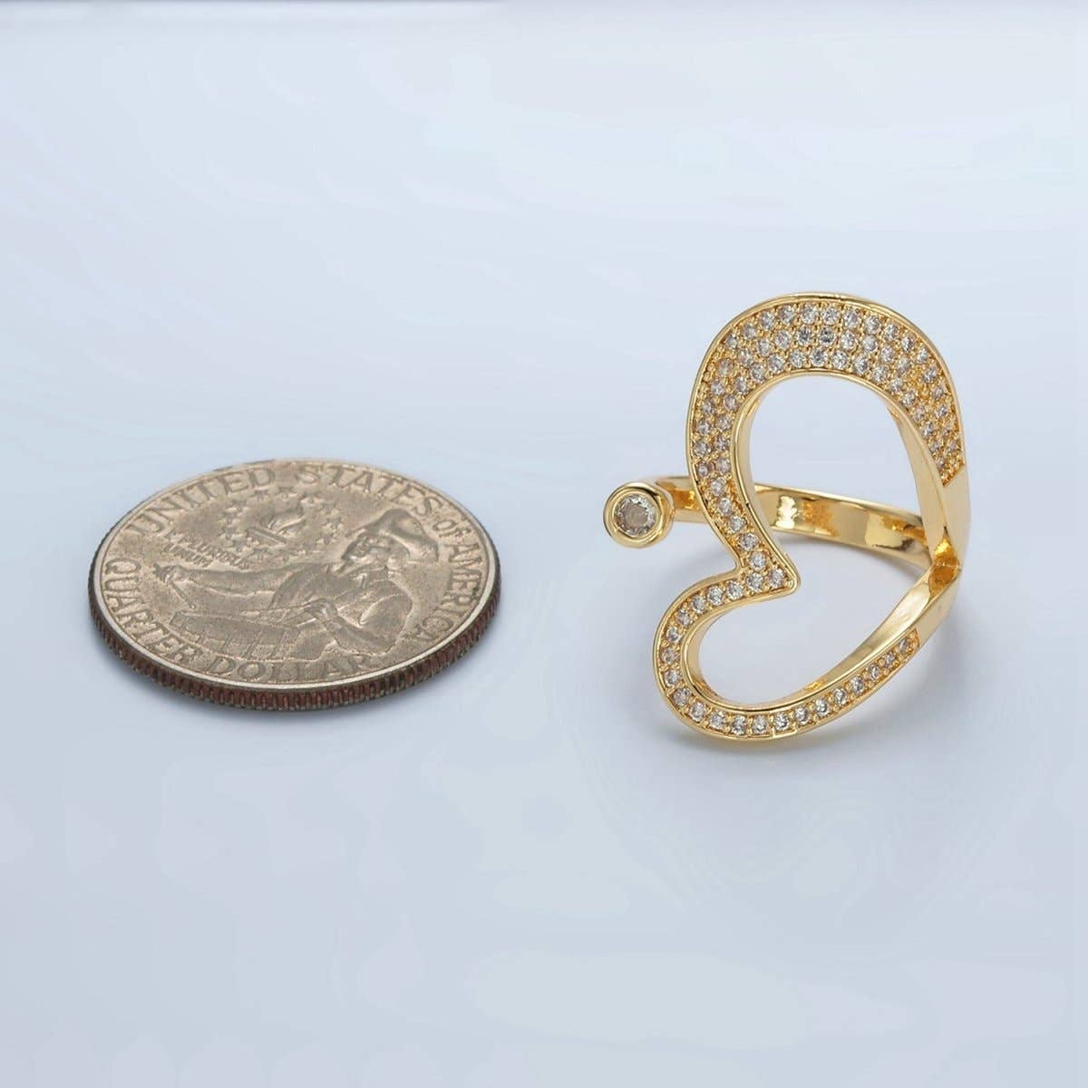 Aim Eternal - Wholesale Band/Stacked Ring - 24K Gold Filled Micro Paved CZ Sideway Open Heart Ring | O14122