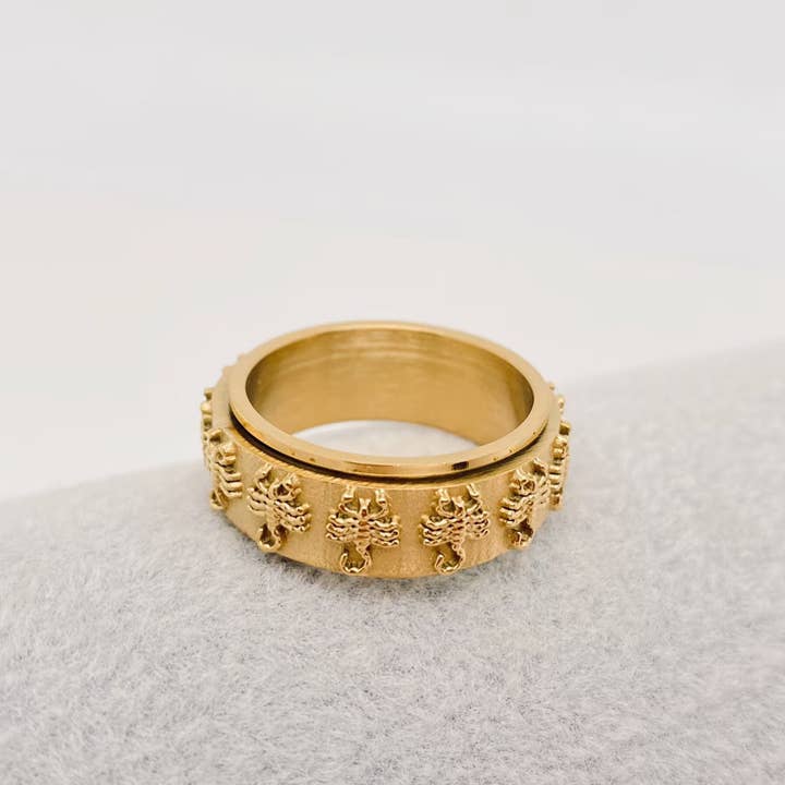 Mio Queena - Vente Anneau/bague à empiler - Anneau rotatif en acier inoxydable Scorpion - MJ/MR1
