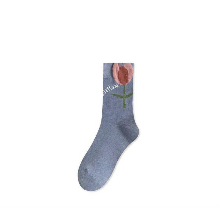 Tourtiwi – wholesale Socks – Women's – Tulip Floral Patterned Crew Socks2