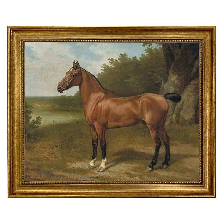 Madison Bay Co. - Historical Home Decor Reproductions – Großhandel Kunstdruck – Ölgemälde „Pferd in der Landschaft“ auf Leinwand, goldener Rahmen