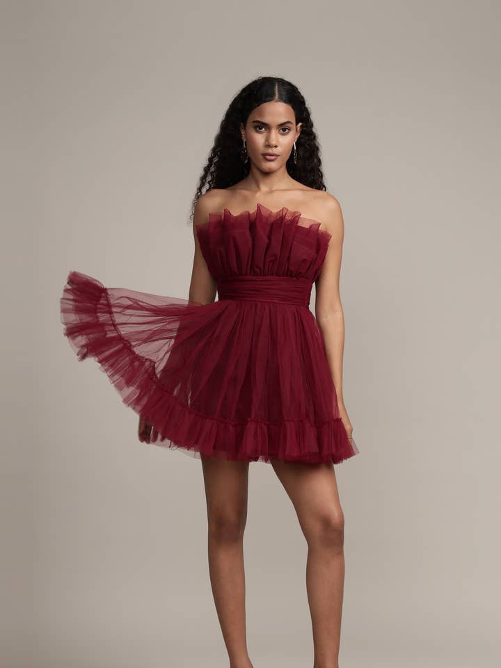 Caspian Tulle Mini Dress in Astro Red for wholesale by Lace & Beads