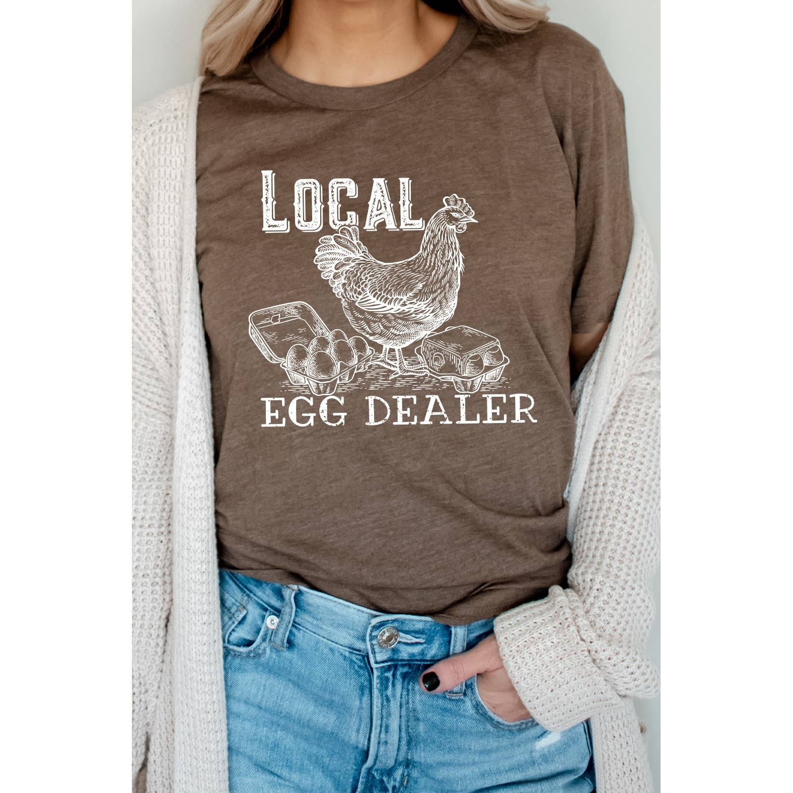 Kissed Apparel – wholesale Screen printed t-shirt – Women′s – Local Egg Dealer, Hen, Chicken, Farm Rustic Chic Graphic Tee1