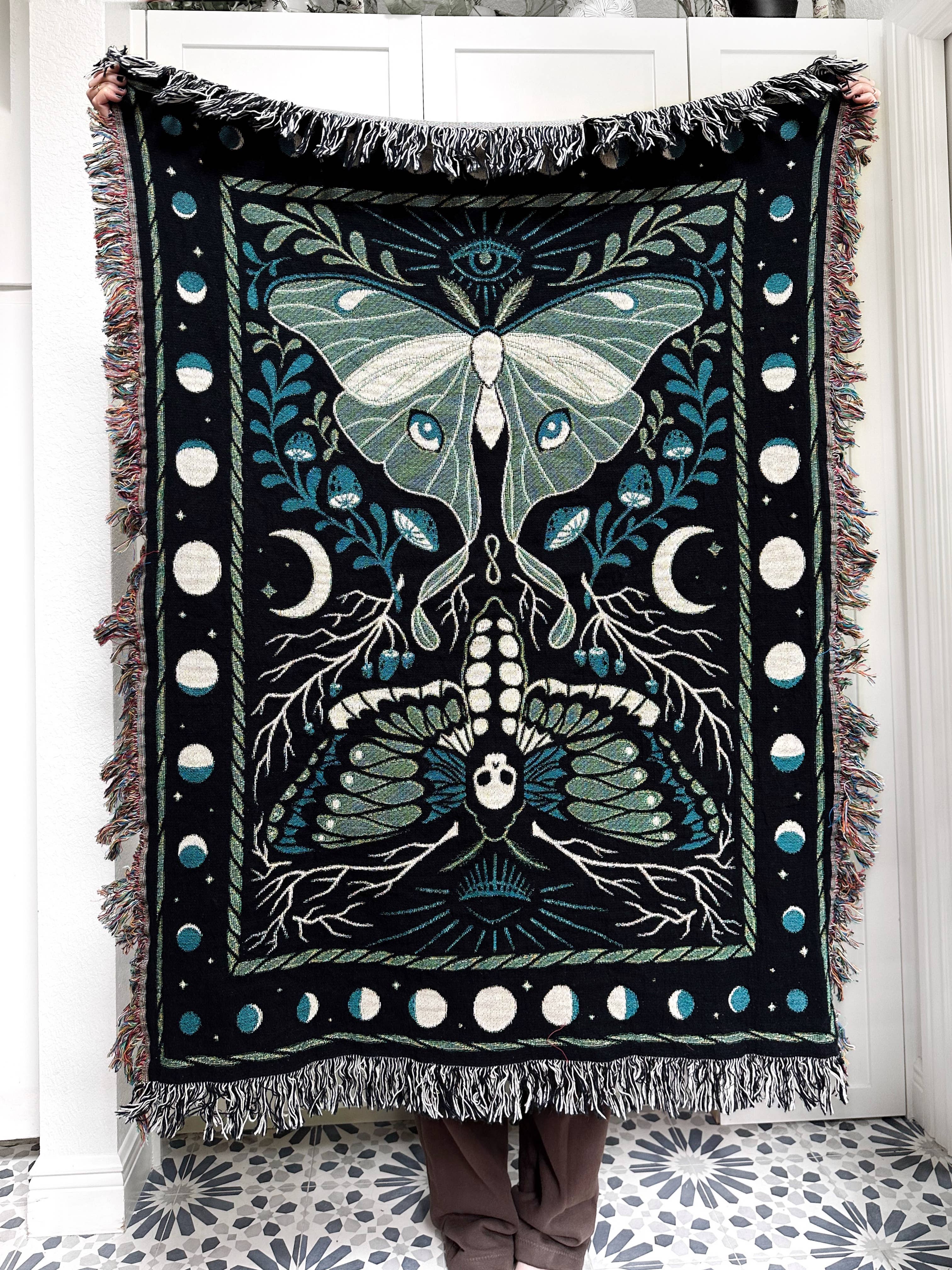 Elissa Marie Creative - Wholesale Throw Blanket - Moths Woven Throw Blanket | moons | mushrooms | witchy0
