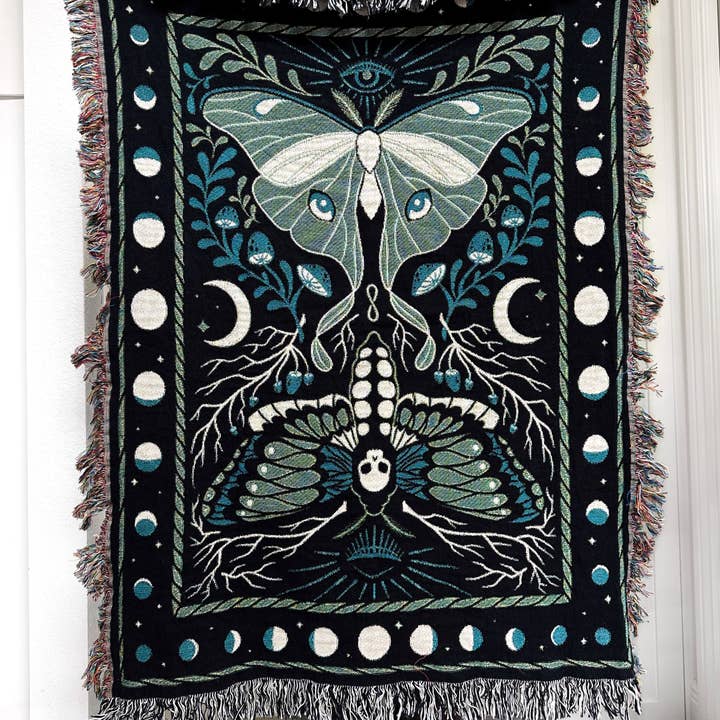 Elissa Marie Creative - Wholesale Throw Blanket - Moths Woven Throw Blanket | moons | mushrooms | witchy