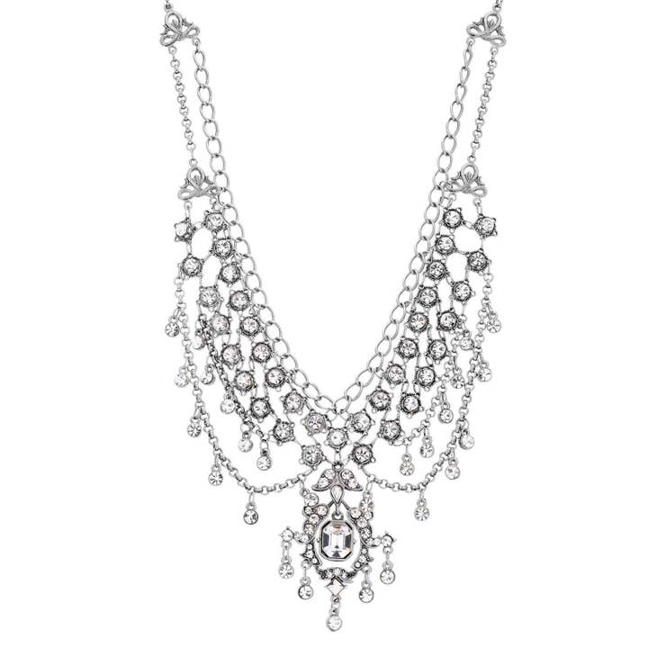 1928 Jewelry Crystal Enchantment Bib Necklace 13" + 3" Extension for wholesale by 1928 Jewelry