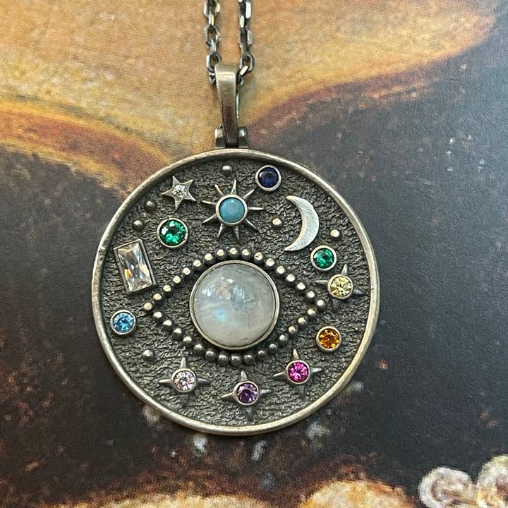 Flesh & Soul LLC - Wholesale Pendant/Charm Necklace - EVIL EYE MOONSTONE Celestial Sterling Silver Necklace