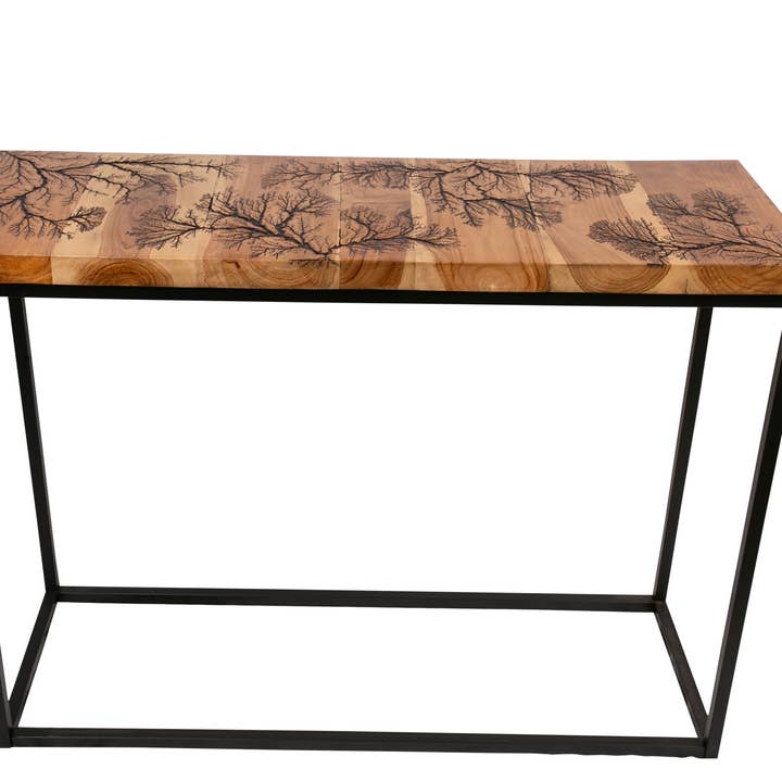 Lightning Console – Natural Teak Wood With Black Metal Legs for wholesale by Heft Home