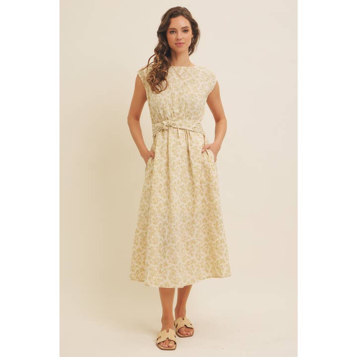 in february - Wholesale Dress - Women's - BOAT NECK PLEATED SLEEVELESS FLORAL MIDI DRESS4