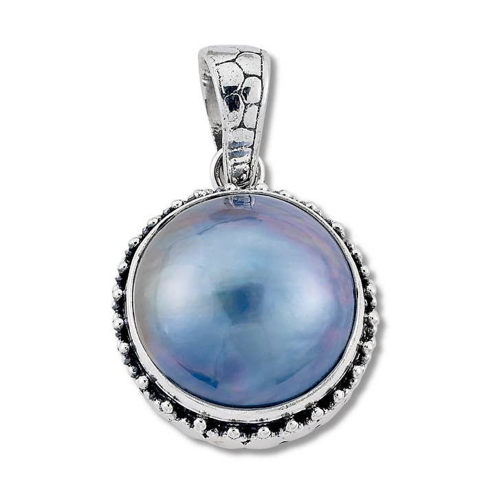 SS runda blå Mabe med Dot Design hänge för wholesale av Eli Pebble