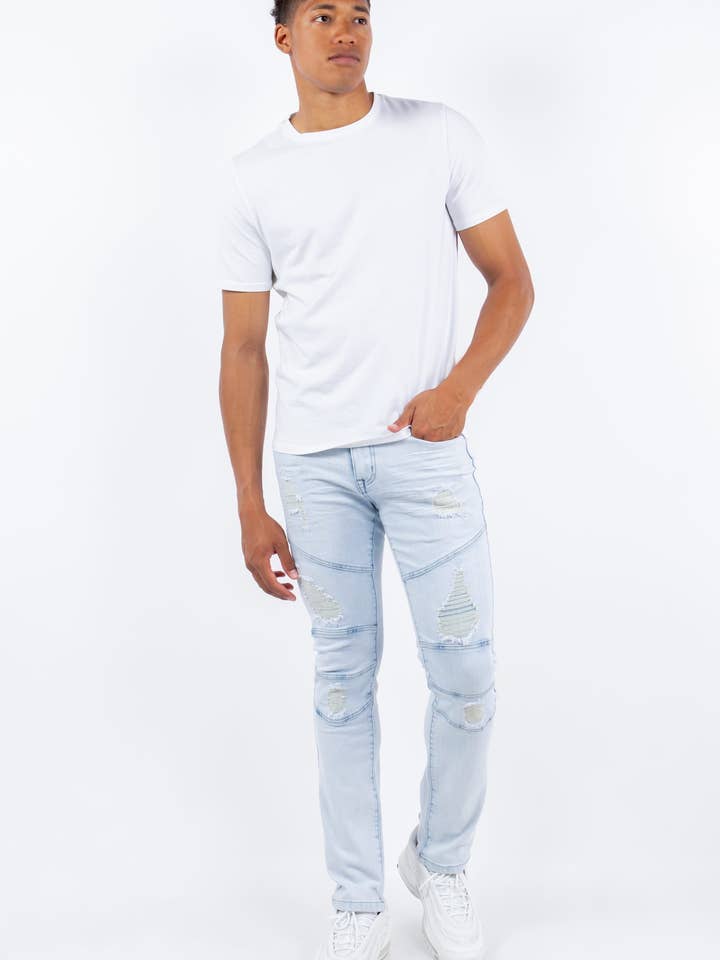 PD1905 – SOLD COLOR (CUT&SEWN DISTRESSED WASHED DENIM PANTS) for wholesale by Platform 100
