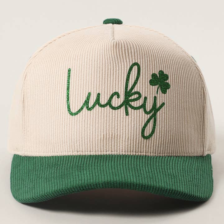 Cappello Trucker in Velluto a Coste con Stampa Glitter Lucky Script per la vendita all'ingrosso da parte di Fashion City