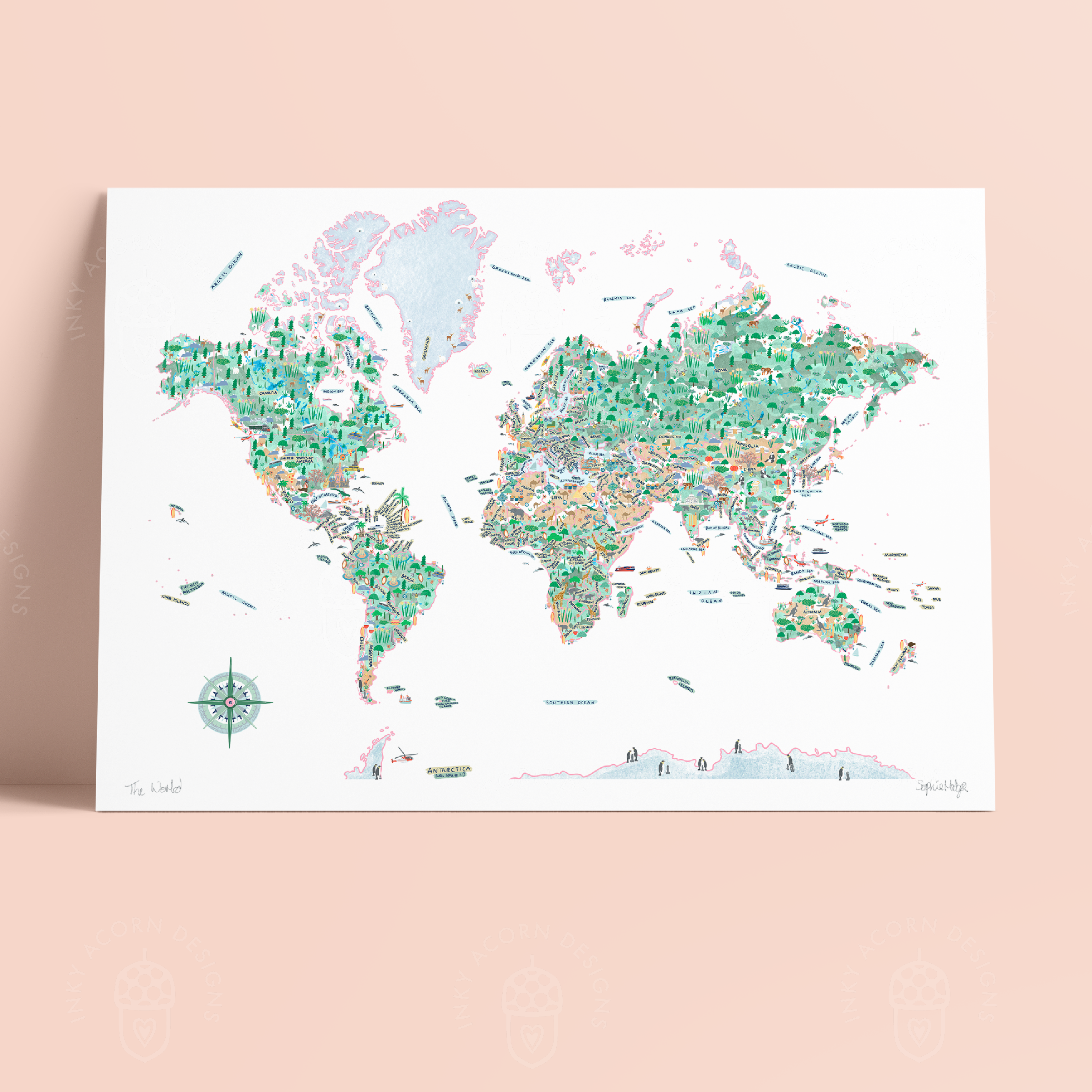 Inky Acorn Designs - Wholesale Art Print - World Map Art Print3