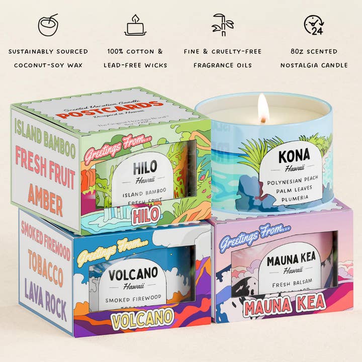 Postcards - Wholesale Jar/Filled Candle - Hilo, Hawaii | Scented Destination Candle
