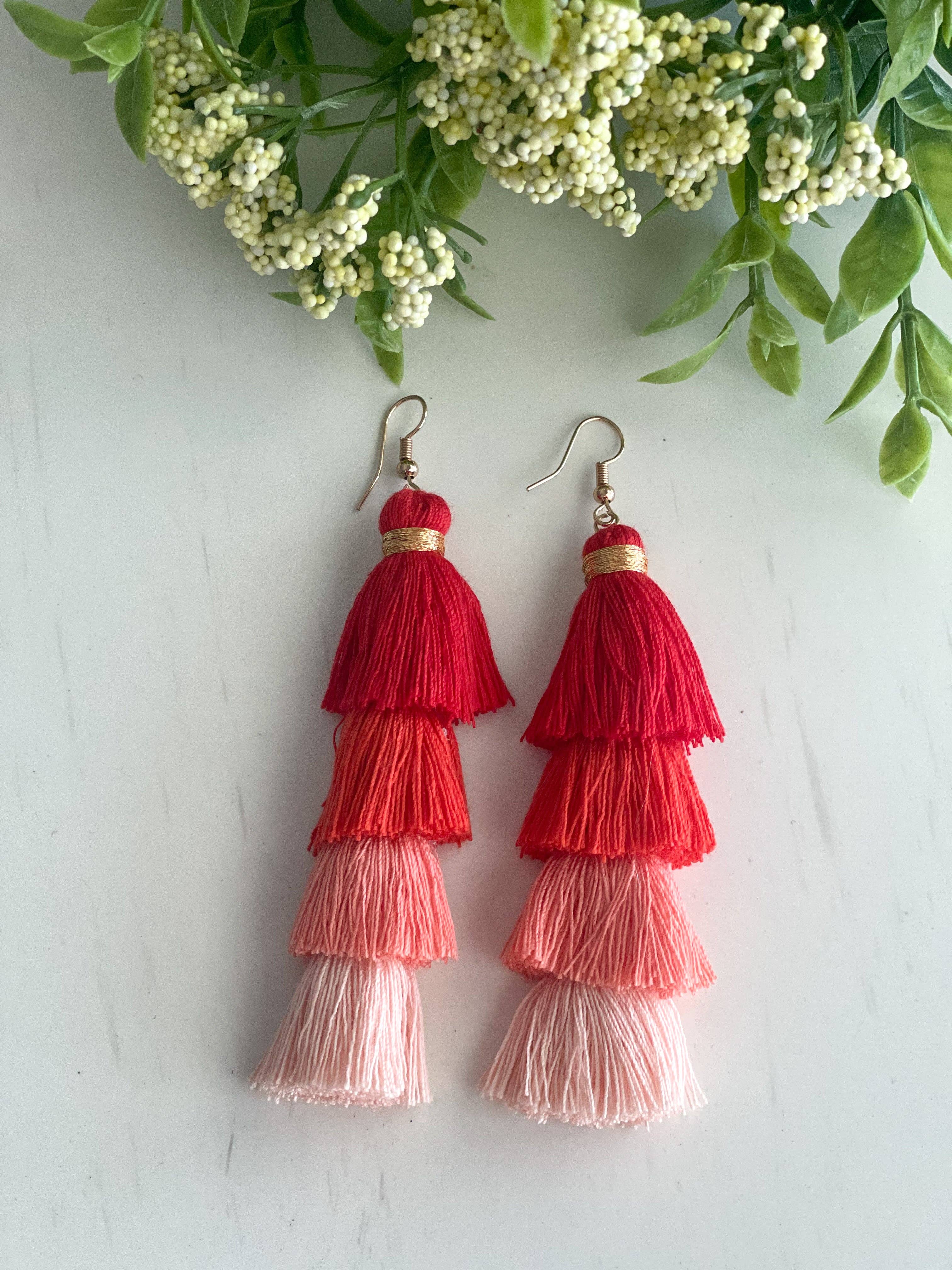 Harris Girls & Co. - Wholesale Tassel Earrings - Free Fall Tassel Earrings "Reds"1