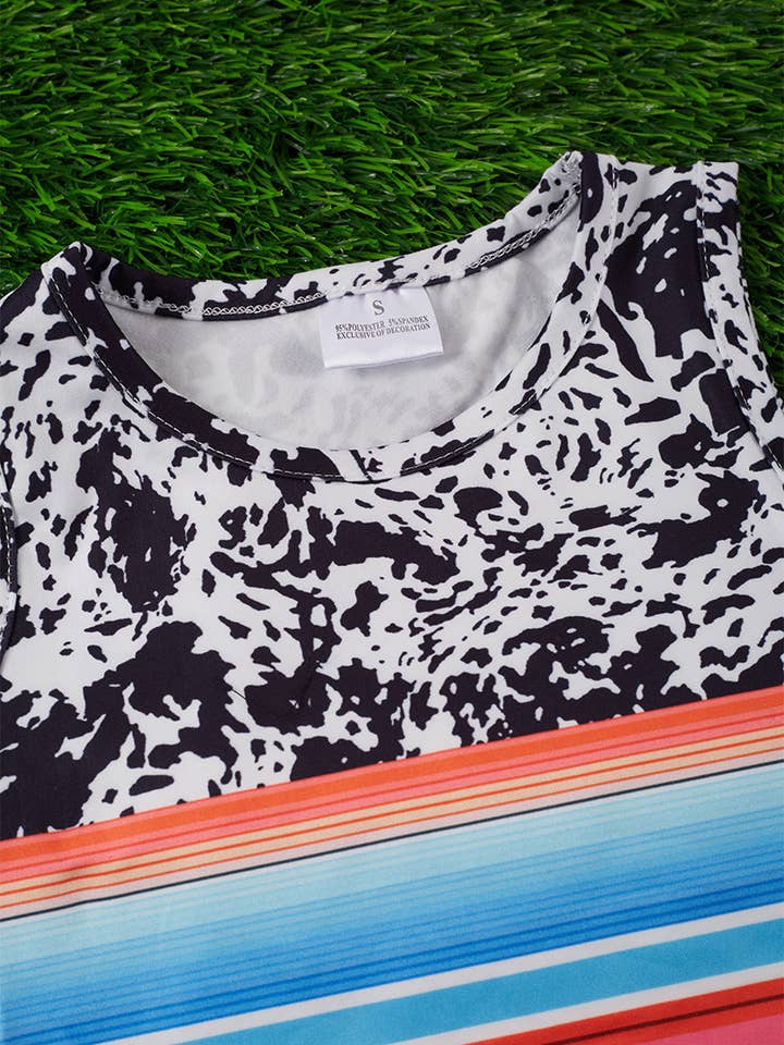 Kids Charm Online - Wholesale Tank Top - Kids - GIRLS SERAPE PRINTED W/ COW BLOCK TANK TOP. TPG15113015-WEN