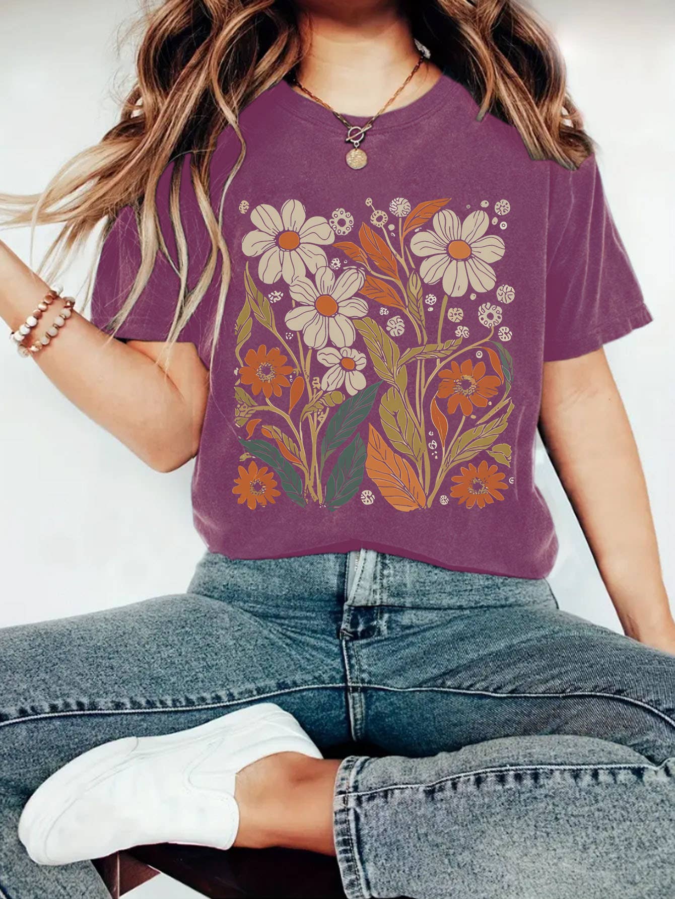 Rosa Clothing - Wholesale Screen Printed T-Shirt - Women's - Botanical Floral Wildflower Short Sleeve Basic T-Shirt2