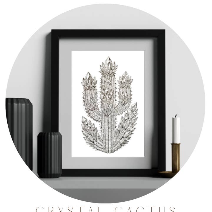 Impresión de Arte de Cactus de Cristal – Arte Místico del Desierto con Poesía para venta al por mayor de Mandala Gems