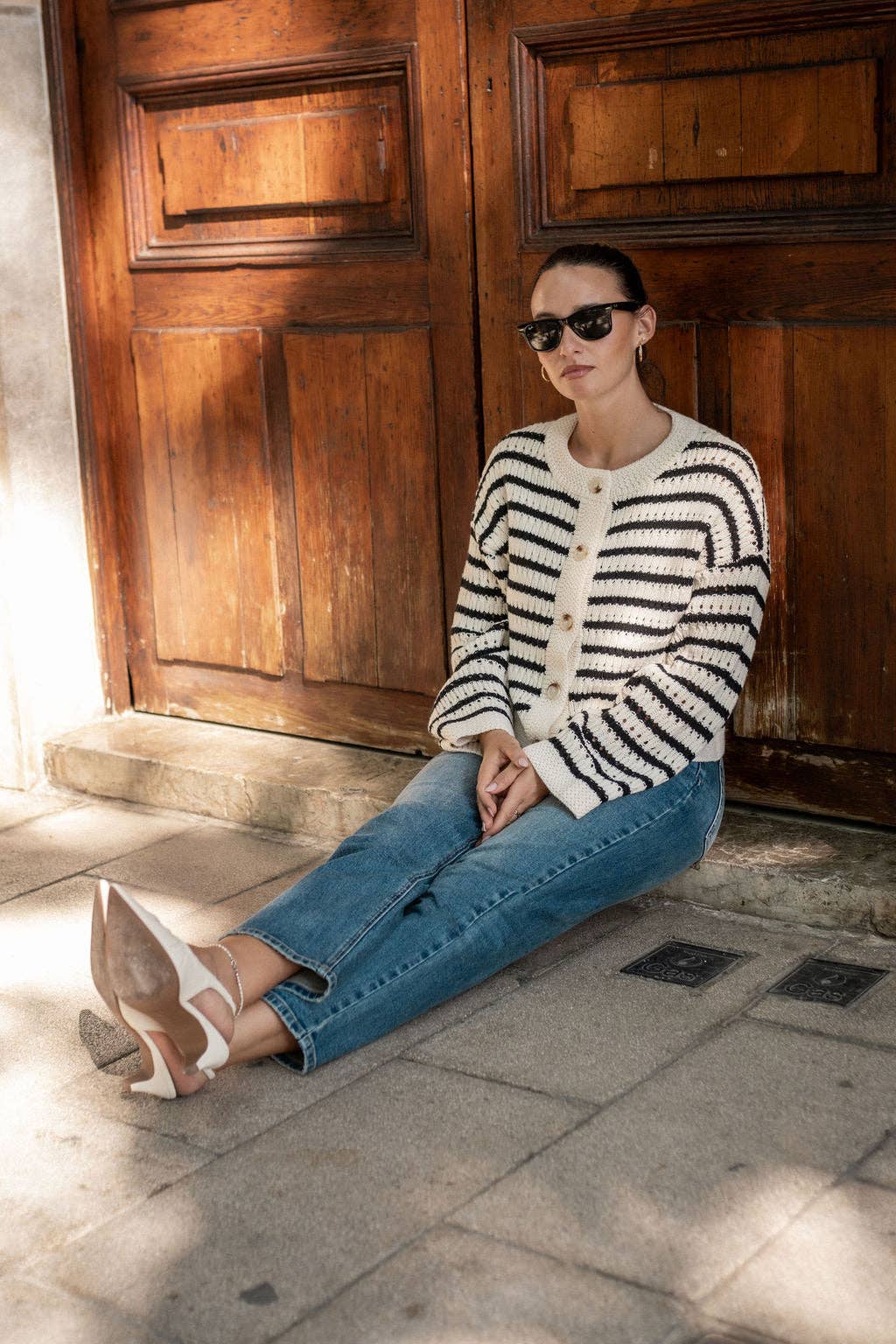 GINI LONDON - Wholesale Dress - Women's - Cream Stripe Cable Knit Crop Cardigan4