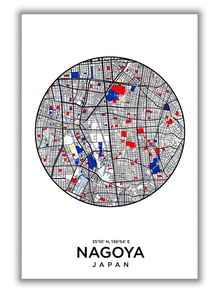 Kaart van Nagoya, Japan voor wholesale door Stanley Print House