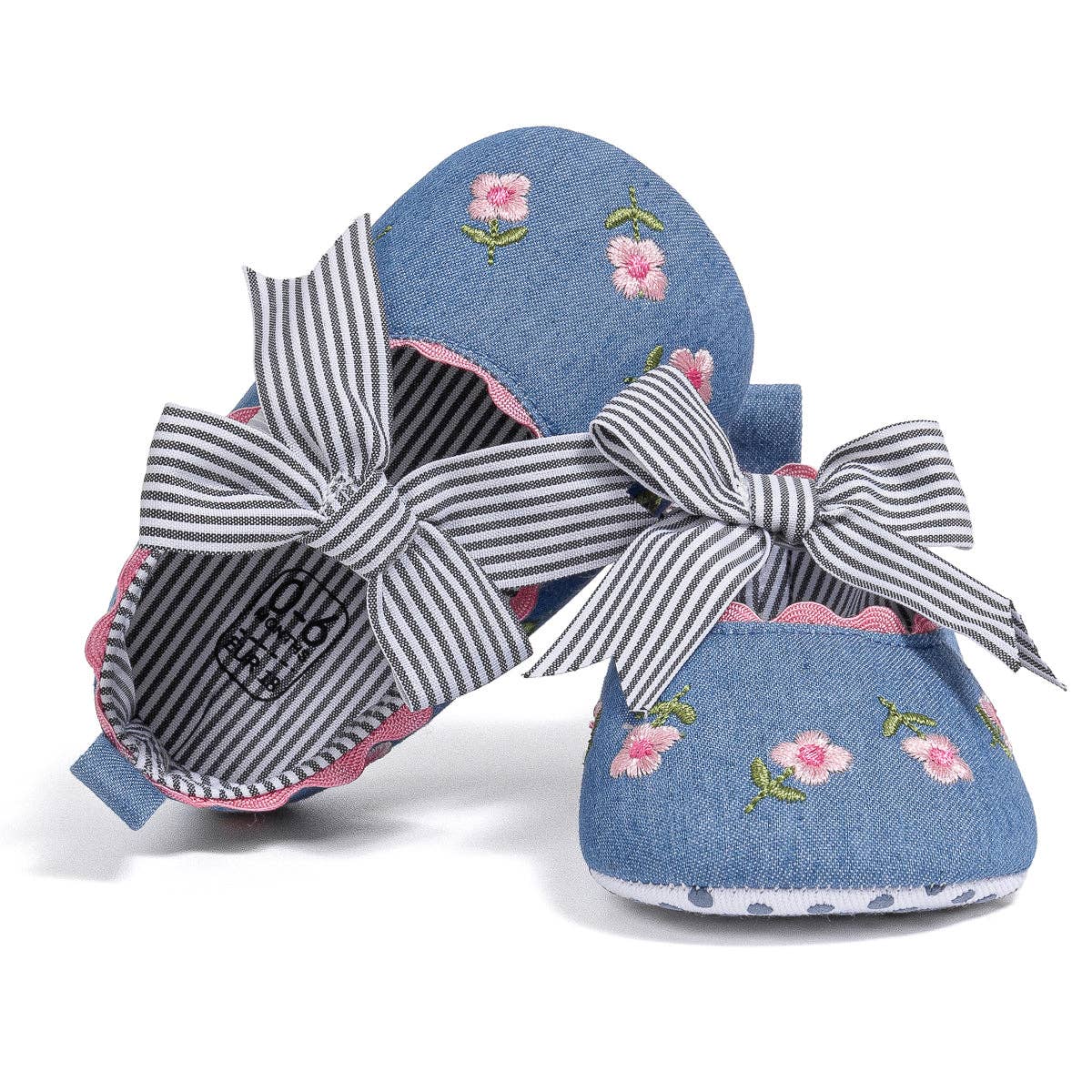 Kids Charm Online - Wholesale Crib Shoes - Baby - Embroidered girls baby shoes with front bow.17