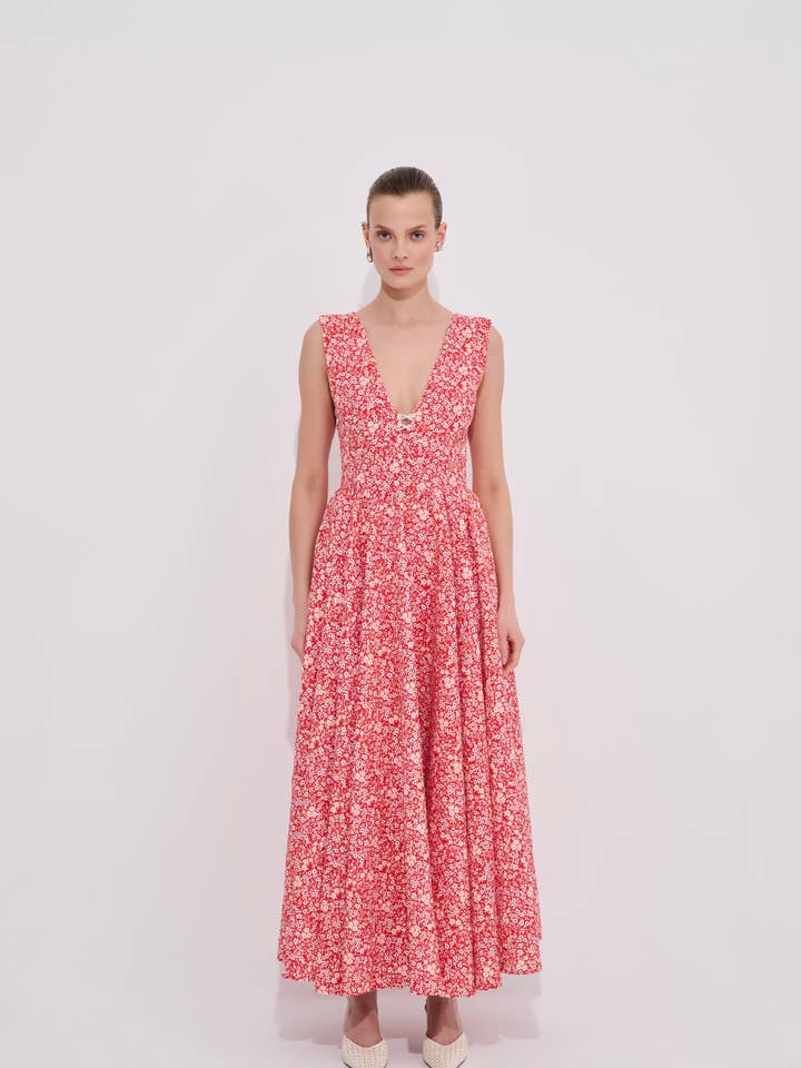 Harlow Gelbes Kleid mit kleinem Blumenmuster - Premium-Baumwolle für den Großhandel von WHAT IF