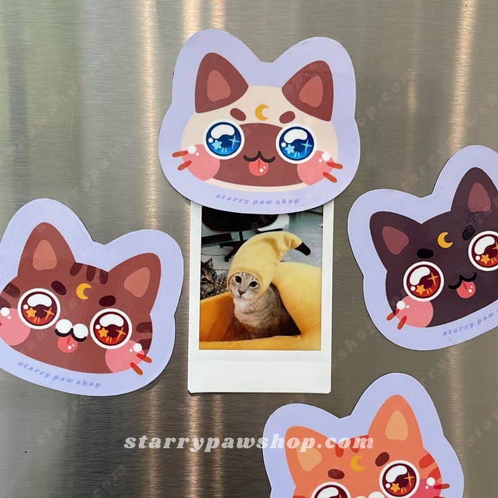 Moon Cat Magnets 40+ Cat colors | 3" Glossy for wholesale by Starry Paw Shop