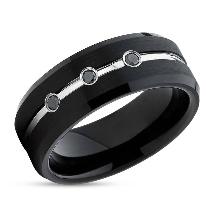 Fede nuziale con diamante nero - Anello nuziale nero - Anello nuziale in tungsteno - Anello nero per la vendita all'ingrosso da parte di Lucky Love Rings