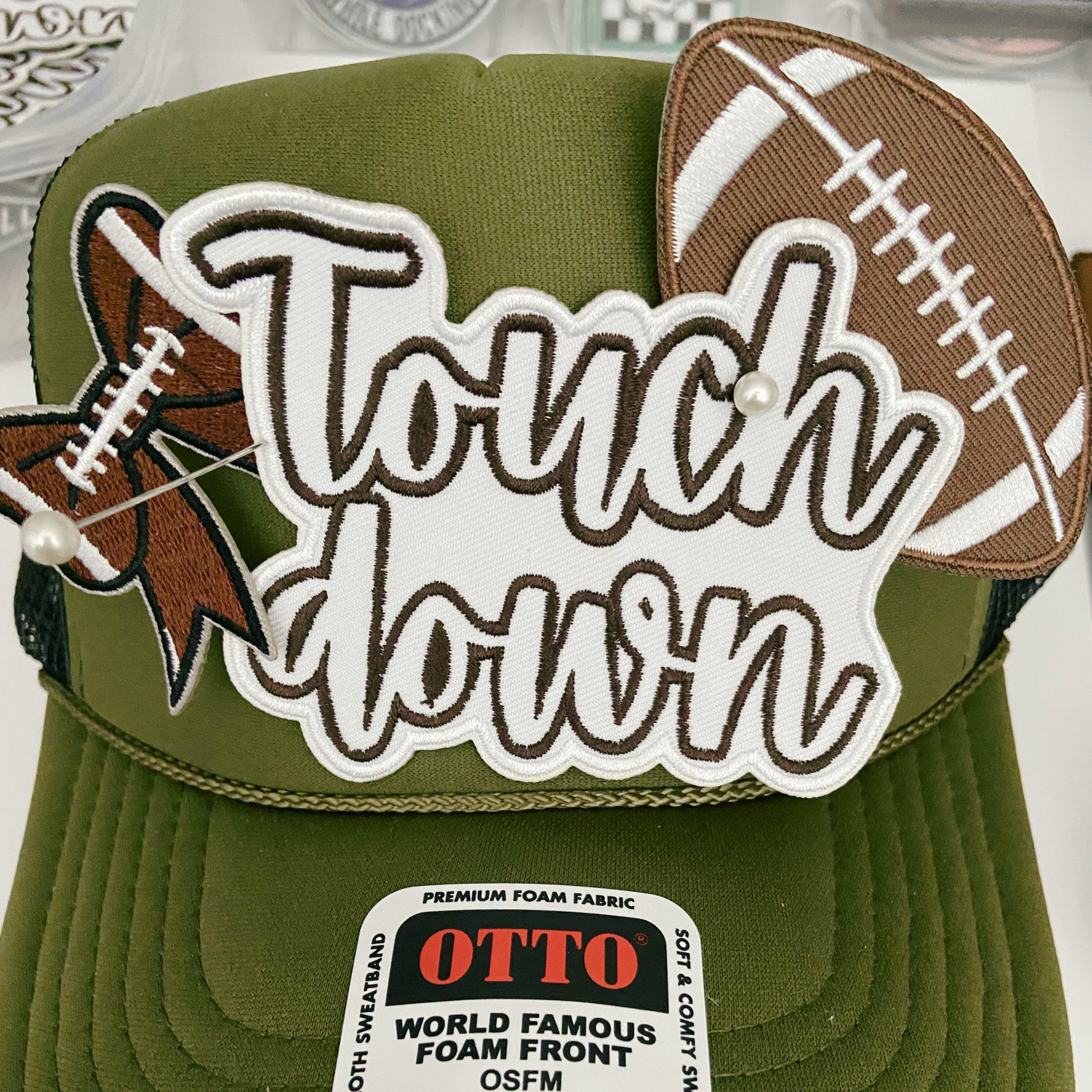 TEELUX - Wholesale Patch - 3.5" Touchdown White & Brown -  Embroidered Hat Patch1
