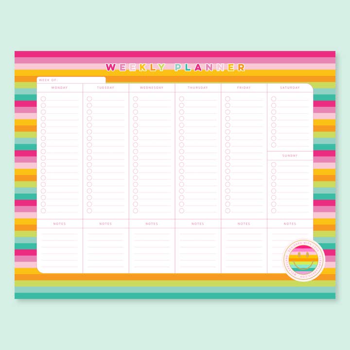 Blocco note con agenda settimanale | 8,5 «x 11" | Rainbow Sunset per la vendita all'ingrosso da parte di Cleary Lane