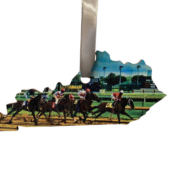 Ornamento de madera de carreras de caballos derby en forma de Kentucky para venta al por mayor de Layne Wilson