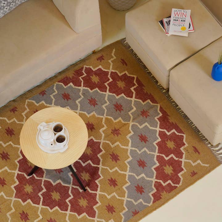 Chouhan Rugs - Wholesale Area rug - Handwoven Multicolor kilim jute rug, aztec wool jute carpet10