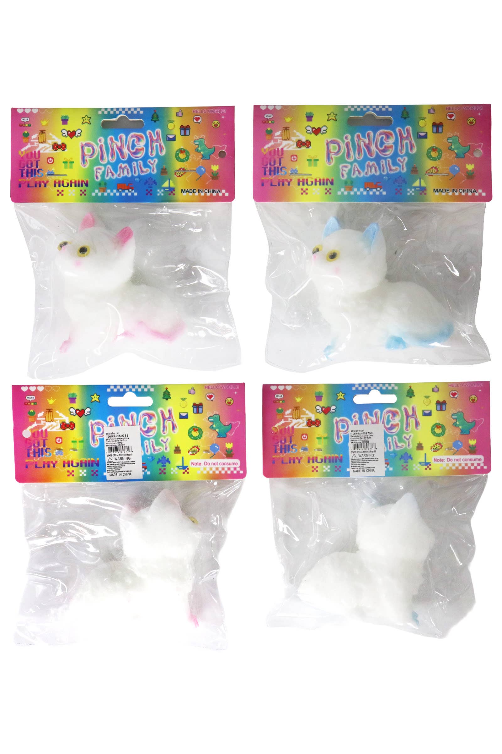 Assorted Fuzzy Persian Cat Mochi Squishy Bag - 16 Pcs for wholesale on Faire2