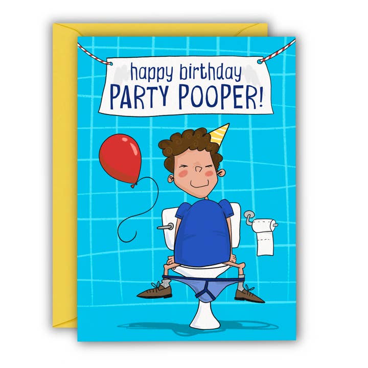 Funny Kid’s Birthday Card - Party Pooper Boy for wholesale by RUNNING WITH SCISSORS