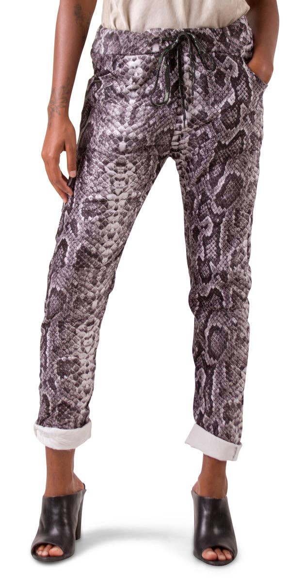 Gigi Moda - Wholesale Pants - Women's - Snake Print Tie-Waist Pants0