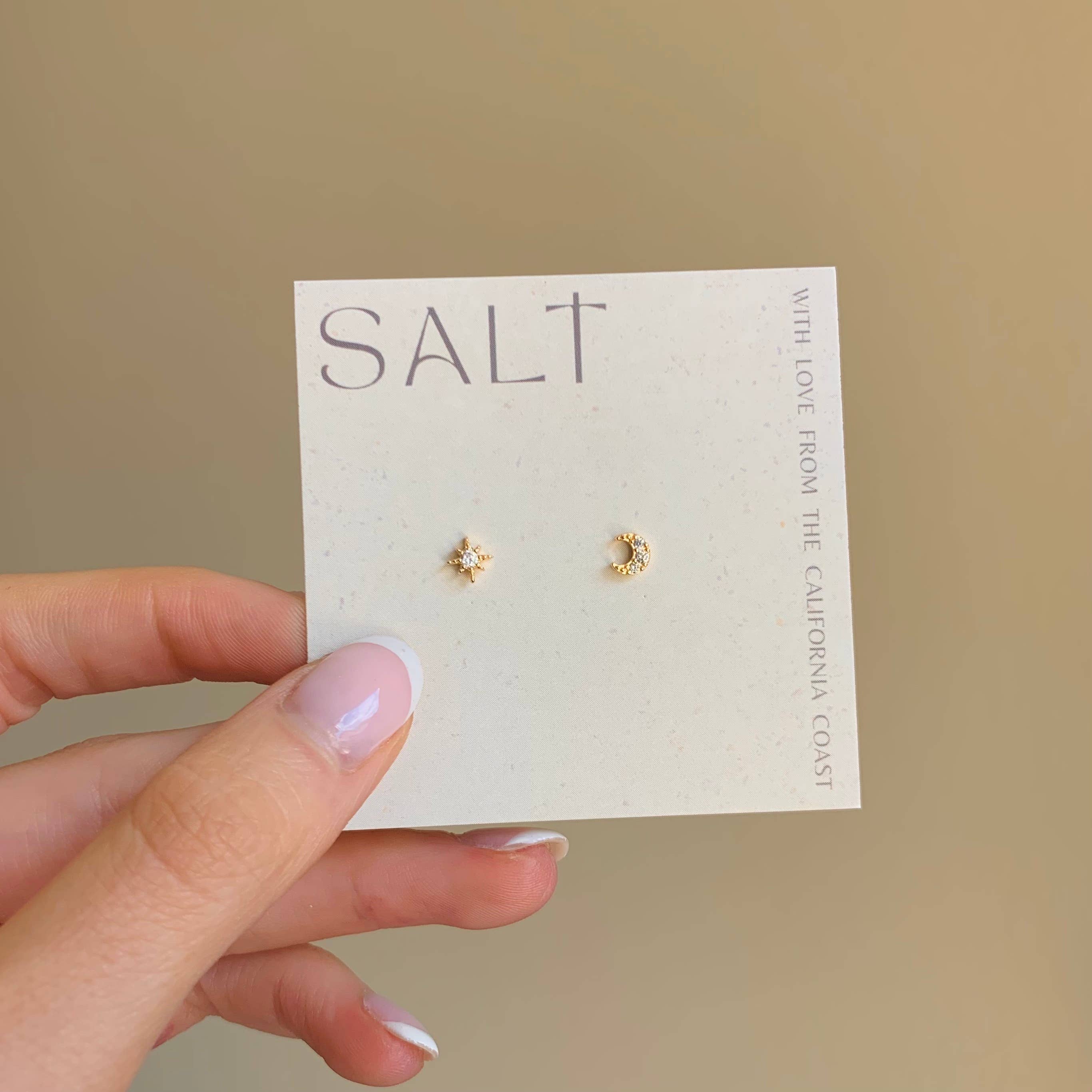 SALT by Sarah Curtis - Wholesale Stud/Post Earrings - STAR & MOON STUDS | gold | tiny & dainty stud earrings 1