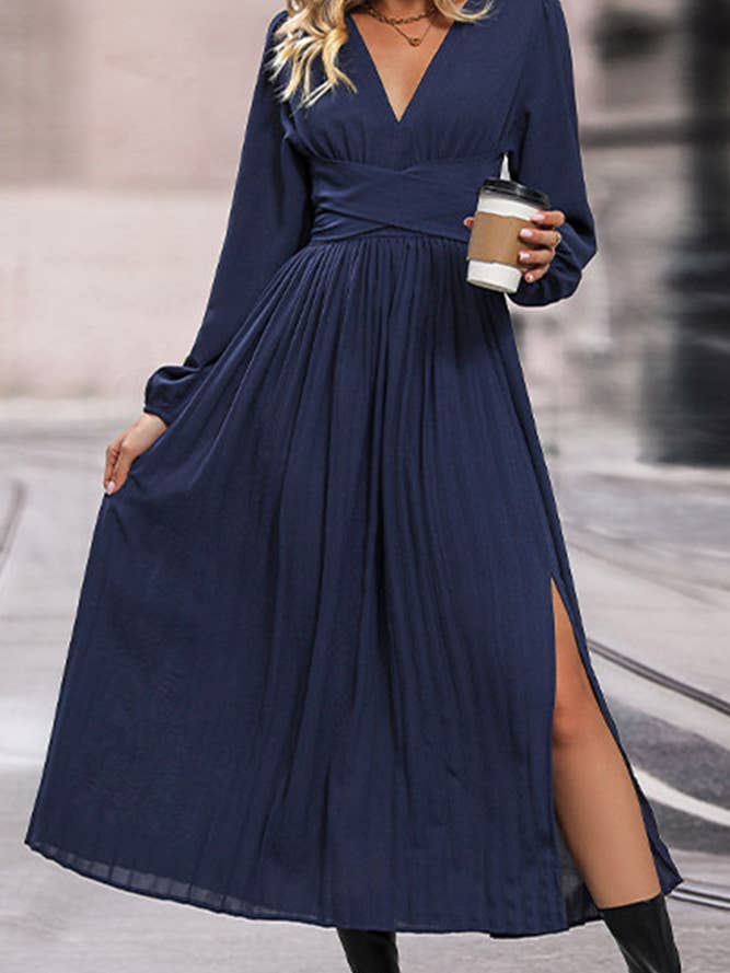 Navy Wrap Midja Slips Knot Lång Klänning BFZY612 för wholesale av UNISHE